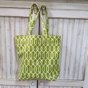 C.B. Station, lime green and white canvas tote bag and matching pouch